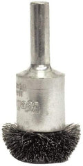 Weiler - 1" Brush Diam, Crimped, Flared End Brush - 1/4" Diam Shank, 25,000 Max RPM - Eagle Tool & Supply
