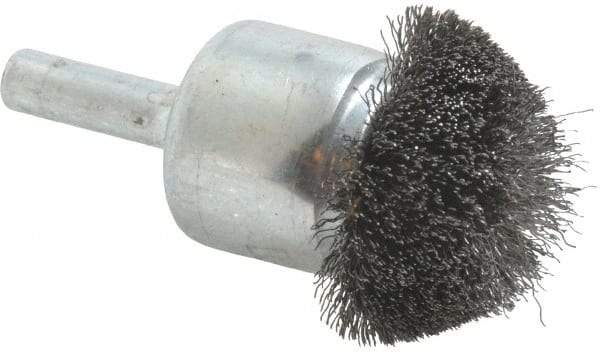 Weiler - 1-1/4" Brush Diam, Crimped, Flared End Brush - 1/4" Diam Shank, 20,000 Max RPM - Eagle Tool & Supply
