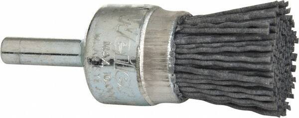 Weiler - 180 Grit, 3/4" Brush Diam, Crimped, End Brush - Very Fine Grade, 1/4" Diam Shank, 10,000 Max RPM - Eagle Tool & Supply