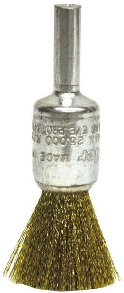 Weiler - 5" Diam, 5/8-11 Threaded Arbor, Brass Fill Cup Brush - 0.014 Wire Diam, 1-1/4" Trim Length, 8,000 Max RPM - Eagle Tool & Supply