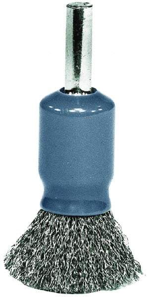 Weiler - 1/2" Brush Diam, Crimped, End Brush - 1/4" Diam Shank, 25,000 Max RPM - Eagle Tool & Supply