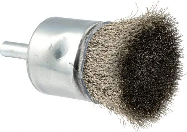 Weiler - 1" Brush Diam, Crimped, End Brush - 1/4" Diam Shank, 22,000 Max RPM - Eagle Tool & Supply