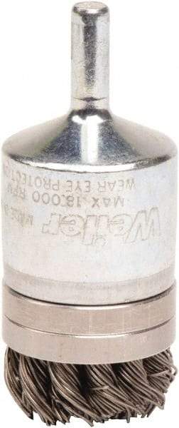 Weiler - 1-1/8" Brush Diam, Knotted, End Brush - 1/4" Diam Shank, 18,000 Max RPM - Eagle Tool & Supply