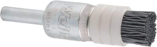 Weiler - 320 Grit, 1/2" Brush Diam,Crimped, End Brush - Extra Fine Grade, 1/4" Diam Shank, 10,000 Max RPM - Eagle Tool & Supply