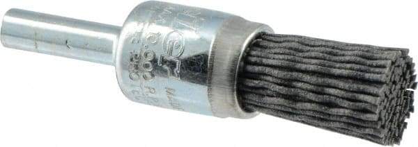 Weiler - 180 Grit, 1/2" Brush Diam, Crimped, End Brush - Very Fine Grade, 1/4" Diam Shank, 10,000 Max RPM - Eagle Tool & Supply