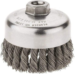 Weiler - 4" Diam, 5/8-11 Threaded Arbor, Steel Fill Cup Brush - 0.023 Wire Diam, 1-1/4" Trim Length, 9,000 Max RPM - Eagle Tool & Supply