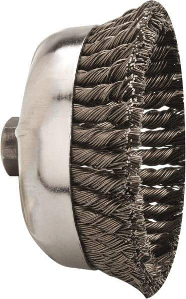 Weiler - 6" Diam, 5/8-11 Threaded Arbor, Steel Fill Cup Brush - 0.035 Wire Diam, 1-3/8" Trim Length, 6,600 Max RPM - Eagle Tool & Supply