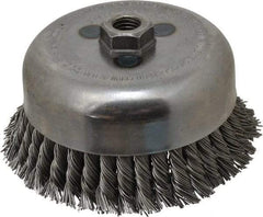 Weiler - 6" Diam, 5/8-11 Threaded Arbor, Steel Fill Cup Brush - 0.035 Wire Diam, 1-3/8" Trim Length, 6,600 Max RPM - Eagle Tool & Supply