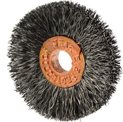 Weiler - 1-1/4" OD, 1/4" Arbor Hole, Crimped Steel Wheel Brush - 1/4" Face Width, 3/8" Trim Length, 0.006" Filament Diam, 20,000 RPM - Eagle Tool & Supply