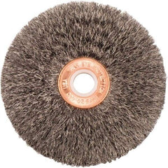 Weiler - 3" OD, 1/2" Arbor Hole, Crimped Steel Wheel Brush - 5/8" Face Width, 1" Trim Length, 0.006" Filament Diam, 20,000 RPM - Eagle Tool & Supply