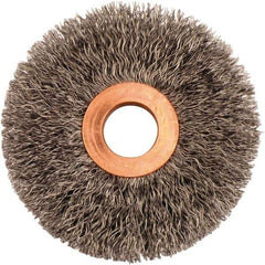 Weiler - 3" OD, 5/8" Arbor Hole, Crimped Steel Wheel Brush - 5/8" Face Width, 15/16" Trim Length, 0.0118" Filament Diam, 20,000 RPM - Eagle Tool & Supply