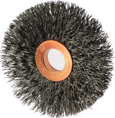 Weiler - 3" OD, 5/8" Arbor Hole, Crimped Steel Wheel Brush - 5/8" Face Width, 15/16" Trim Length, 0.014" Filament Diam, 20,000 RPM - Eagle Tool & Supply