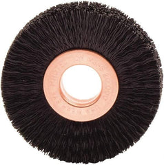 Weiler - 2" OD, 1/2" Arbor Hole, Nylon Wheel Brush - 3/8" Face Width, 1/2" Trim Length, 0.01" Filament Diam, 20,000 RPM - Eagle Tool & Supply