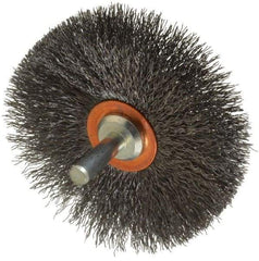 Weiler - 3" OD, 1/4" Shank Diam, Crimped Steel Wheel Brush - 1/2" Face Width, 1" Trim Length, 0.008" Filament Diam, 20,000 RPM - Eagle Tool & Supply