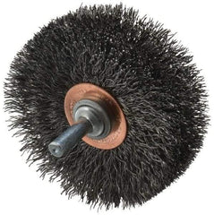 Weiler - 3" OD, 1/4" Shank Diam, Crimped Steel Wheel Brush - 1" Face Width, 15/16" Trim Length, 0.0118" Filament Diam, 20,000 RPM - Eagle Tool & Supply