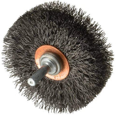 Weiler - 3" OD, 1/4" Shank Diam, Crimped Steel Wheel Brush - 1" Face Width, 15/16" Trim Length, 0.014" Filament Diam, 20,000 RPM - Eagle Tool & Supply