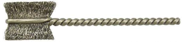 Weiler - 1-1/8" Diam Helical Stainless Steel Tube Brush - 0.008" Filament Diam, 1" Brush Length, 3-1/2" OAL, 1/4" Diam Stainless Steel Shank - Eagle Tool & Supply