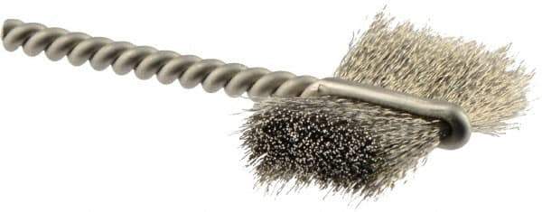 Weiler - 1" Diam Flat Stainless Steel Tube Brush - 0.005" Filament Diam, 5/8" Brush Length, 2-1/4" OAL, 1/8" Diam Shank - Eagle Tool & Supply