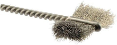 Weiler - 1" Diam Flat Stainless Steel Tube Brush - 0.005" Filament Diam, 5/8" Brush Length, 2-1/4" OAL, 1/8" Diam Shank - Eagle Tool & Supply