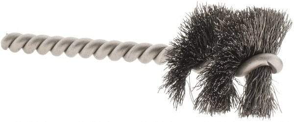 Weiler - 1-1/8" Diam Helical Steel Tube Brush - 0.008" Filament Diam, 1" Brush Length, 3-1/2" OAL, 1/4" Diam Stainless Steel Shank - Eagle Tool & Supply