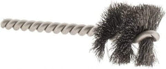 Weiler - 1-1/8" Diam Helical Steel Tube Brush - 0.008" Filament Diam, 1" Brush Length, 3-1/2" OAL, 1/4" Diam Stainless Steel Shank - Eagle Tool & Supply