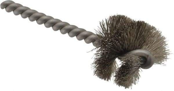 Weiler - 1-1/4" Diam Helical Stainless Steel Tube Brush - 0.008" Filament Diam, 1" Brush Length, 3-1/2" OAL, 1/4" Diam Stainless Steel Shank - Eagle Tool & Supply