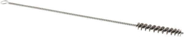 Weiler - 1-1/2" Long x 1/4" Diam Stainless Steel Hand Tube Brush - Single Spiral, 7" OAL, 0.003" Wire Diam, 3/32" Shank Diam - Eagle Tool & Supply