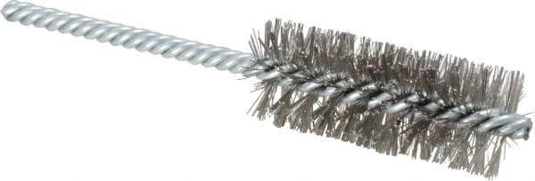 Weiler - 1" Diam Helical Stainless Steel Tube Brush - Double Spiral, 0.0104" Filament Diam, 2-1/2" Brush Length, 5-1/2" OAL, 1/4" Diam Shank - Eagle Tool & Supply