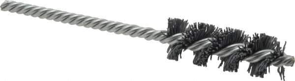 Weiler - 11/16" Diam Helical Nylon Tube Brush - Single Spiral, 0.022" Filament Diam, 2" Brush Length, 5" OAL, 7/32" Diam Shank - Eagle Tool & Supply