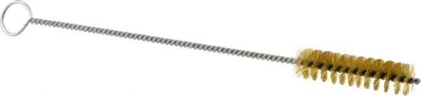 Weiler - 2" Long x 1/2" Diam Brass Hand Tube Brush - Single Spiral, 8" OAL, 0.004" Wire Diam, 1/8" Shank Diam - Eagle Tool & Supply