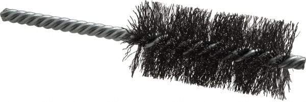 Weiler - 1-1/4" Diam Helical Steel Tube Brush - Double Spiral, 0.0104" Filament Diam, 2-1/2" Brush Length, 5-1/2" OAL, 1/4" Diam Shank - Eagle Tool & Supply