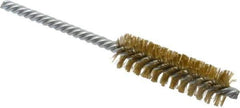 Weiler - 3/4" Diam Helical Brass Tube Brush - Double Spiral, 0.006" Filament Diam, 2-1/2" Brush Length, 5-1/2" OAL, 1/4" Diam Shank - Eagle Tool & Supply