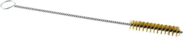 Weiler - 2" Long x 3/8" Diam Brass Hand Tube Brush - Single Spiral, 8" OAL, 0.004" Wire Diam, 1/8" Shank Diam - Eagle Tool & Supply