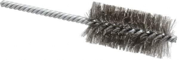 Weiler - 1-1/4" Diam Helical Stainless Steel Tube Brush - Double Spiral, 0.006" Filament Diam, 2-1/2" Brush Length, 5-1/2" OAL, 1/4" Diam Shank - Eagle Tool & Supply