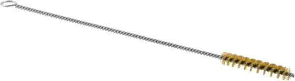 Weiler - 1-1/2" Long x 1/4" Diam Brass Hand Tube Brush - Single Spiral, 7" OAL, 0.003" Wire Diam, 3/32" Shank Diam - Eagle Tool & Supply