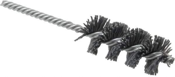 Weiler - 1-1/8" Diam Helical Nylon Tube Brush - Single Spiral, 0.035" Filament Diam, 2-1/2" Brush Length, 5-1/2" OAL, 1/4" Diam Shank - Eagle Tool & Supply