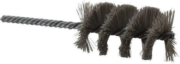 Weiler - 1-1/2" Diam Helical Nylon Tube Brush - Single Spiral, 0.012" Filament Diam, 2-1/2" Brush Length, 5-1/2" OAL, 1/4" Diam Shank - Eagle Tool & Supply