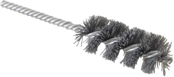 Weiler - 1-1/8" Diam Helical Nylon Tube Brush - Single Spiral, 0.022" Filament Diam, 2-1/2" Brush Length, 5-1/2" OAL, 1/4" Diam Shank - Eagle Tool & Supply