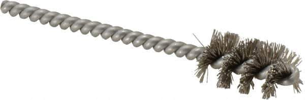 Weiler - 9/16" Diam Helical Stainless Steel Tube Brush - 0.0104" Filament Diam, 1" Brush Length, 3-1/2" OAL, 3/16" Diam Stainless Steel Shank - Eagle Tool & Supply