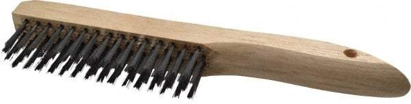 Weiler - 4 Rows x 16 Columns Shoe Handle Steel Scratch Brush - 5" Brush Length, 10" OAL, 1" Trim Length, Wood Shoe Handle - Eagle Tool & Supply