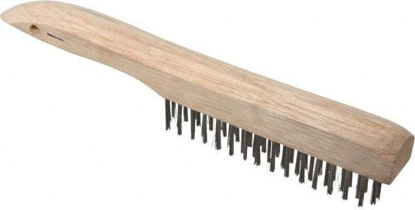 Weiler - 4 Rows x 16 Columns Shoe Handle Stainless Steel Scratch Brush - 5" Brush Length, 10" OAL, 1" Trim Length, Wood Shoe Handle - Eagle Tool & Supply