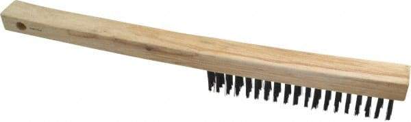 Weiler - 3 Rows x 19 Columns Curved Handle Steel Scratch Brush - 6" Brush Length, 13-1/2" OAL, 1" Trim Length, Wood Curved Handle - Eagle Tool & Supply