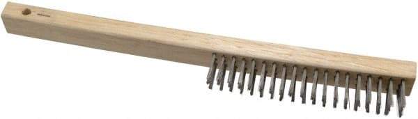 Weiler - 3 Rows x 19 Columns Curved Handle Stainless Steel Scratch Brush - 6" Brush Length, 13-1/2" OAL, 1" Trim Length, Wood Curved Handle - Eagle Tool & Supply