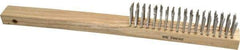 Weiler - 4 Rows x 18 Columns Curved Handle Stainless Steel Scratch Brush - 6" Brush Length, 14" OAL, 1" Trim Length, Wood Curved Handle - Eagle Tool & Supply