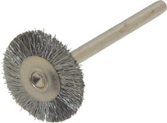 Weiler - 3/4" OD, 1/8" Shank Diam, Crimped Steel Wheel Brush - 3/16" Trim Length, 0.005" Filament Diam, 37,000 RPM - Eagle Tool & Supply