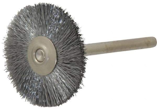 Weiler - 1" OD, 1/8" Shank Diam, Crimped Steel Wheel Brush - 5/16" Trim Length, 0.005" Filament Diam, 37,000 RPM - Eagle Tool & Supply
