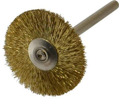 Weiler - 1" OD, 1/8" Shank Diam, Crimped Brass Wheel Brush - 5/16" Trim Length, 0.005" Filament Diam, 37,000 RPM - Eagle Tool & Supply