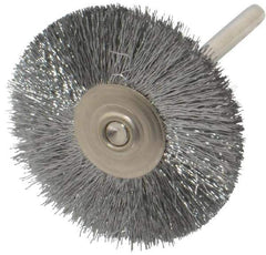 Weiler - 1-1/4" OD, 1/8" Shank Diam, Crimped Steel Wheel Brush - 3/8" Trim Length, 0.005" Filament Diam, 37,000 RPM - Eagle Tool & Supply