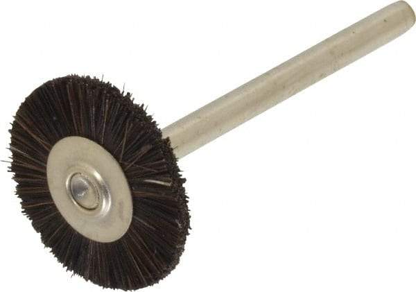 Weiler - 3/4" OD, 1/8" Shank Diam, Hair Wheel Brush - 3/16" Trim Length, 0.003" Filament Diam, 37,000 RPM - Eagle Tool & Supply