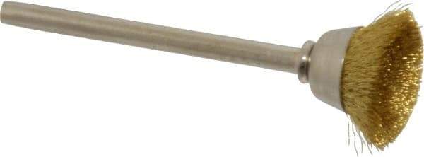 Weiler - 5/8" Diam, 1/8" Shank Crimped Wire Brass Cup Brush - 0.003" Filament Diam, 1/4" Trim Length, 37,000 Max RPM - Eagle Tool & Supply